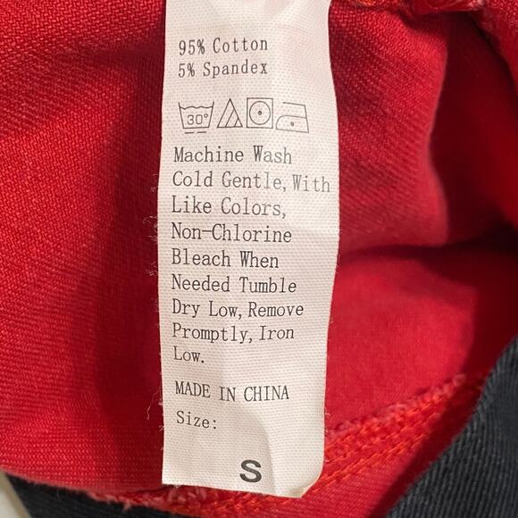 Source Unknown Black and Red Split Denim Jean Jacket Front Chest Pockets - Picture 6 of 6